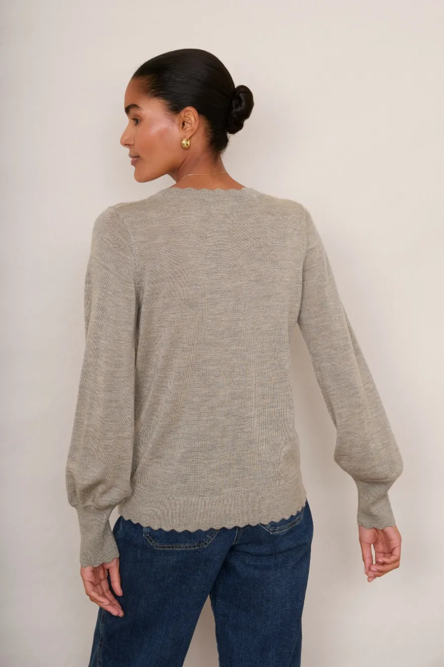 WYSE London Knitwear-Fleurine Scallop Jumper - Mushroom