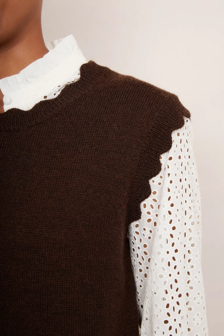 WYSE London Knitwear-Fleurine Scallop Tank - Chocolate