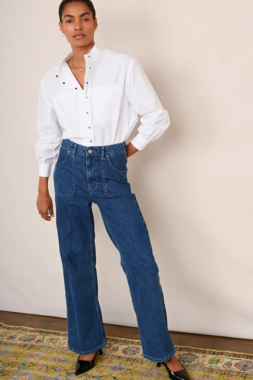 WYSE London Denim-Flossie Carpenter Flare Jean - Mid Wash