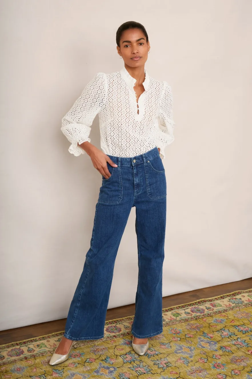 WYSE London Tops-Fran Broderie Blouse - Ivory