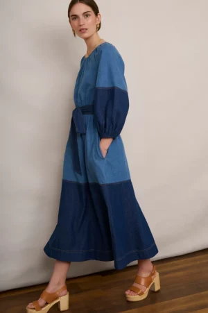 WYSE London Dresses & Jumpsuits-Frannie Patchwork Dress - Denim