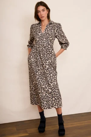 WYSE London Dresses & Jumpsuits-Gaia Denim Dress - Leopard