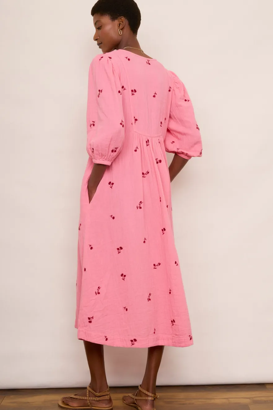 WYSE London Longer Lengths-Hana Embroidered Dress - Pink