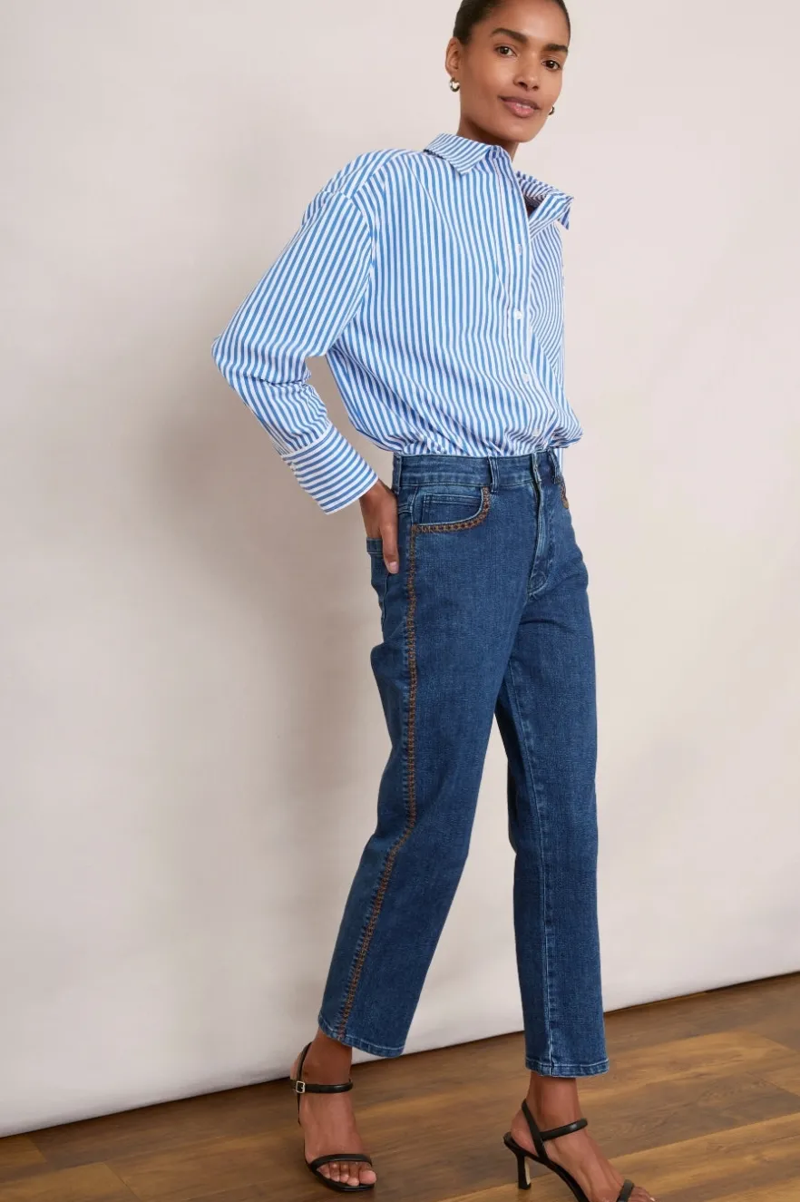 WYSE London Jeans-Harper Slim Leg Jean - Embroidered Mid Wash