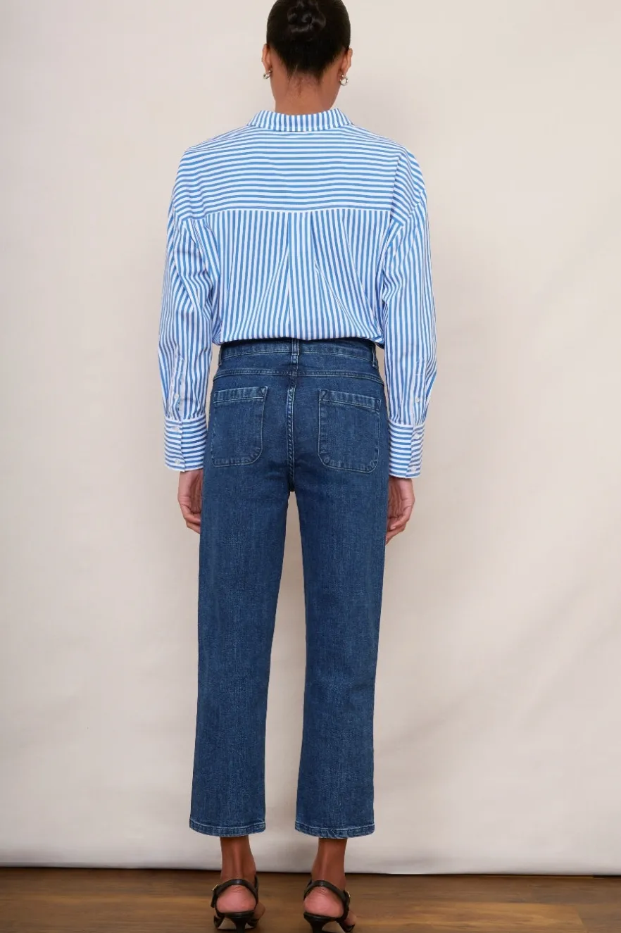 WYSE London Jeans-Harper Slim Leg Jean - Embroidered Mid Wash