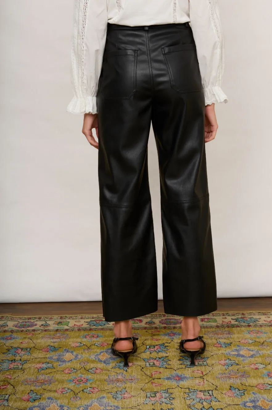 WYSE London Longer Lengths-Jules Faux Leather Trousers - Black