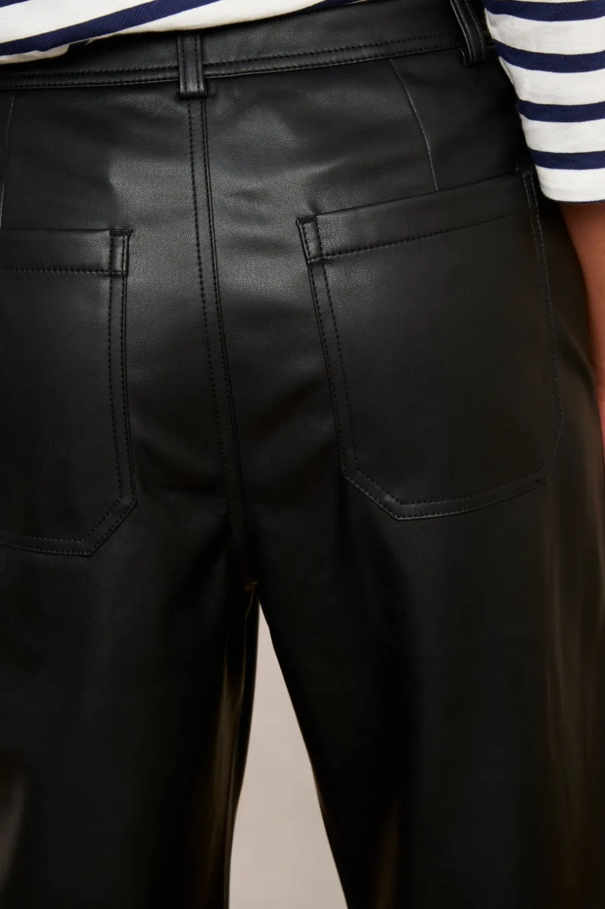 WYSE London Trousers-Jules Faux Leather Trousers - Black