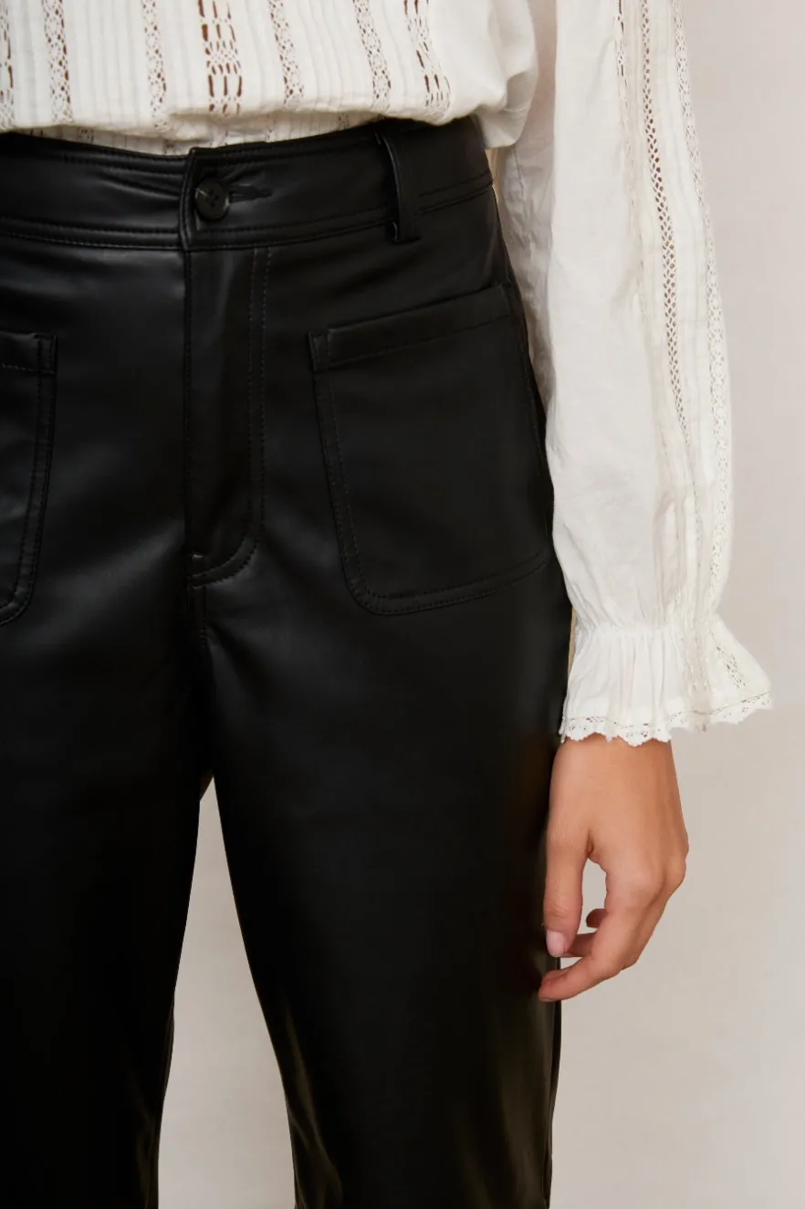 WYSE London Trousers-Jules Faux Leather Trousers - Black