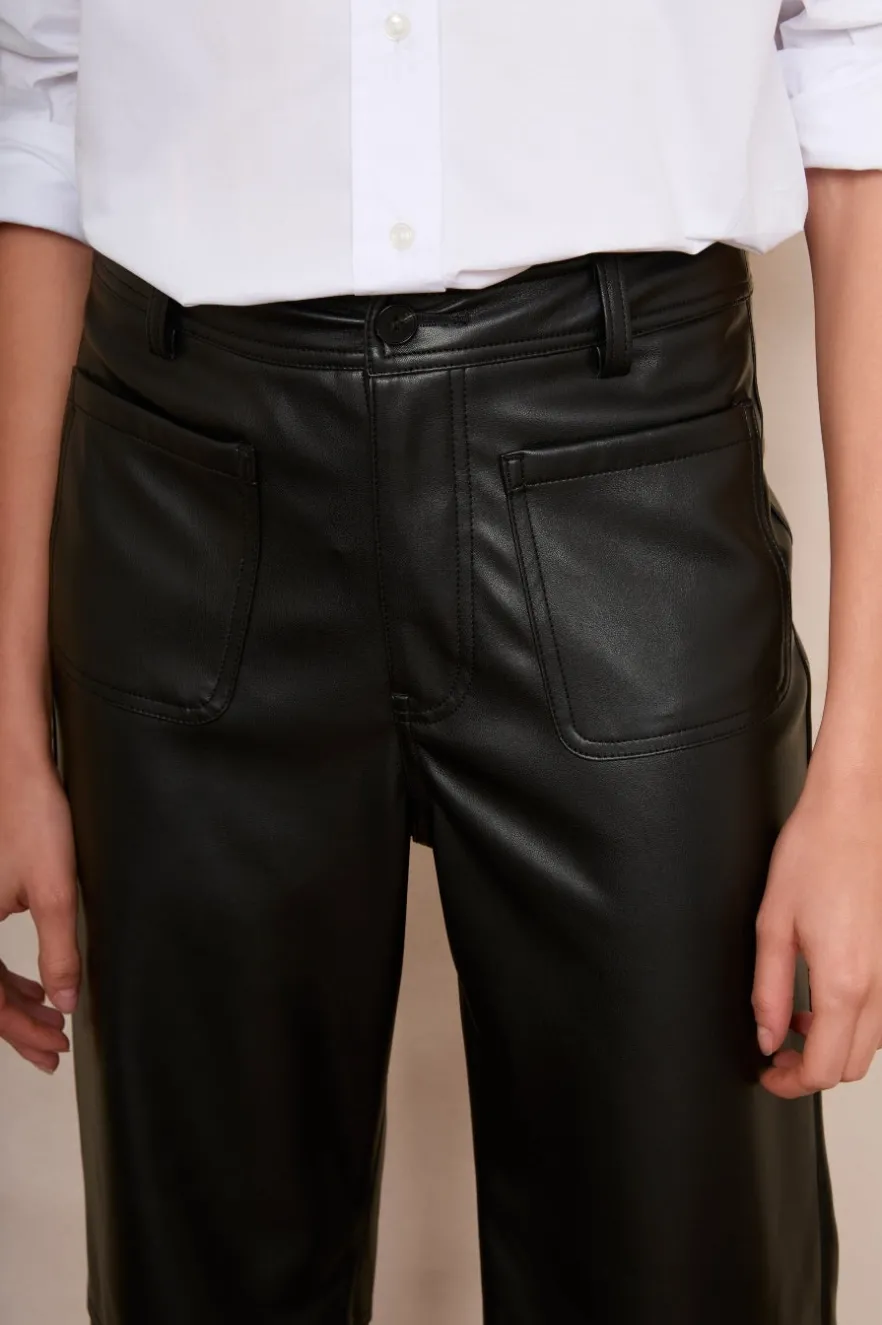 WYSE London Trousers-Jules Faux Leather Trousers - Black
