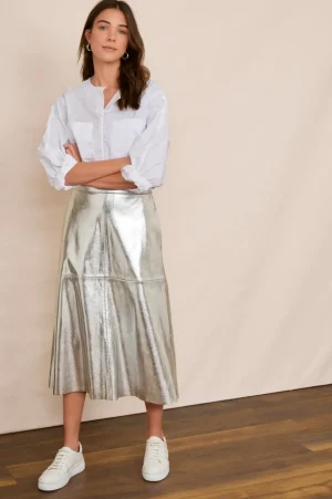 WYSE London Longer Lengths-Lateisha Faux Leather Skirt - Silver