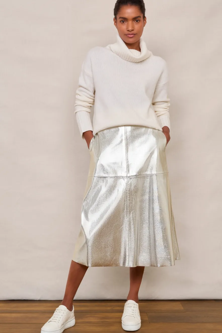 WYSE London Skirts-Lateisha Faux Leather Skirt - Silver