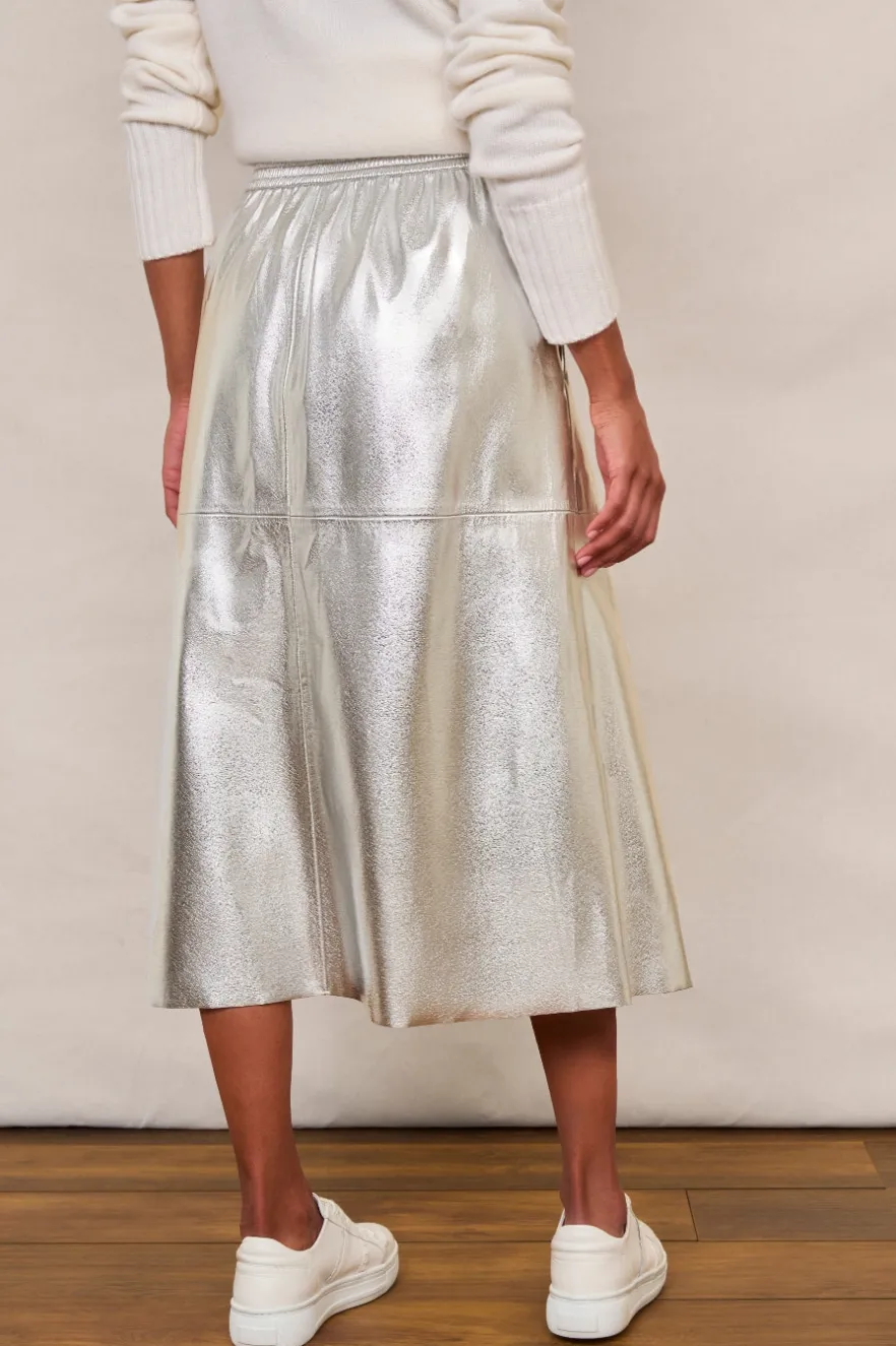 WYSE London Longer Lengths-Lateisha Faux Leather Skirt - Silver