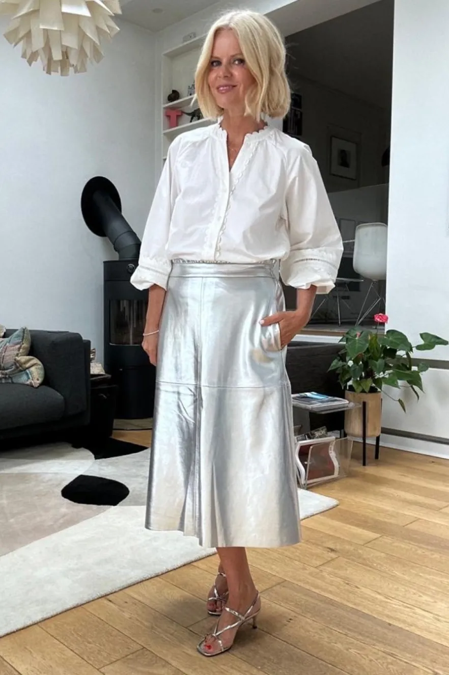 WYSE London Skirts-Lateisha Faux Leather Skirt - Silver