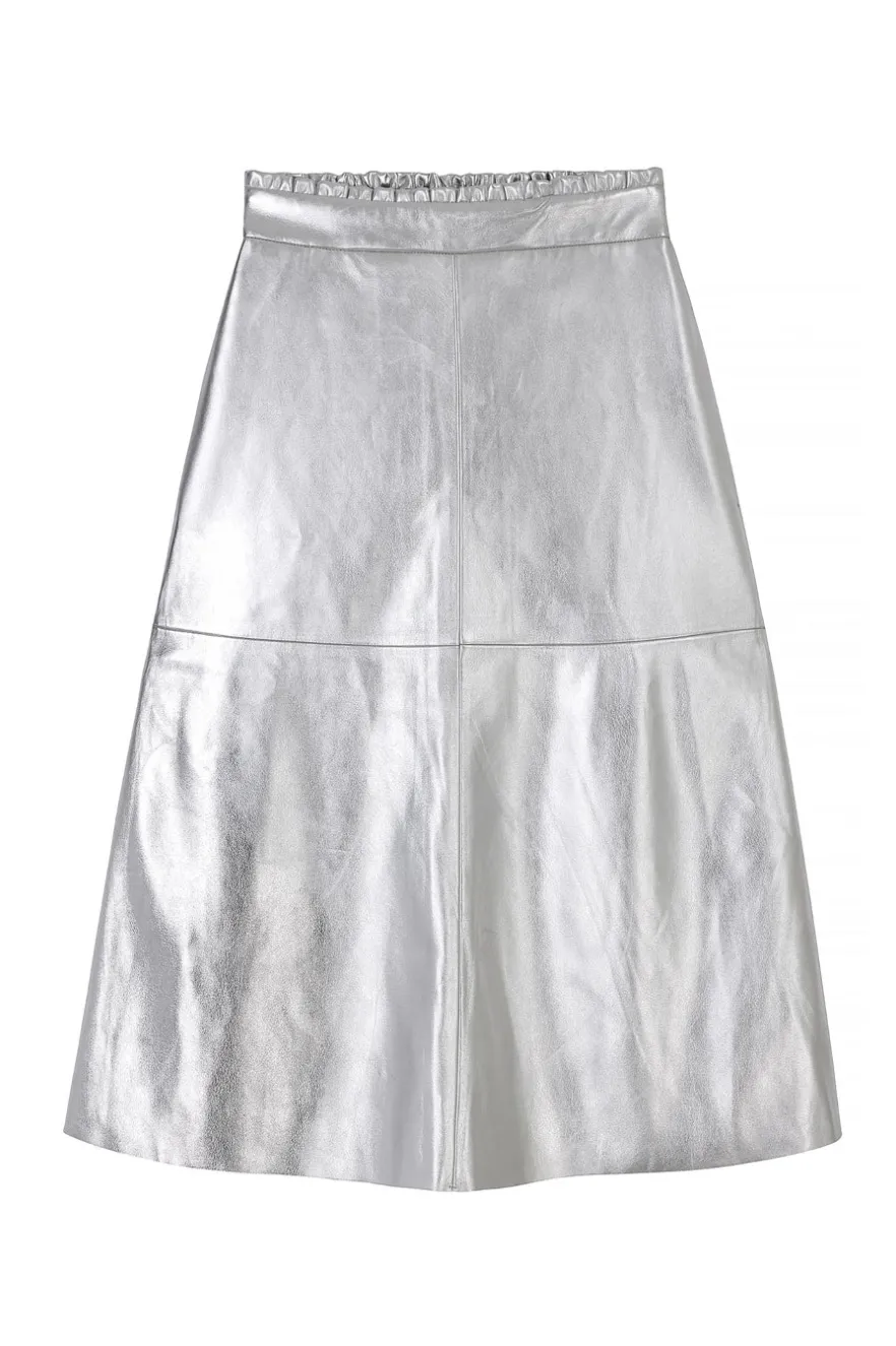 WYSE London Skirts-Lateisha Faux Leather Skirt - Silver