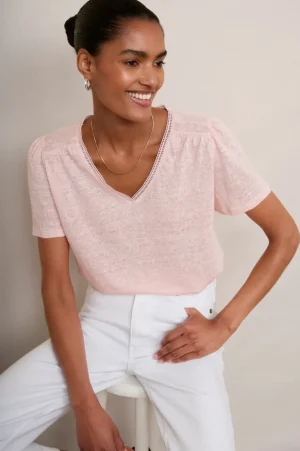 WYSE London Tops-Lily Lace Tee - Pink