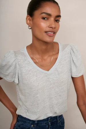 WYSE London Linen-Lily Shimmer Trim Linen Tee - Silver