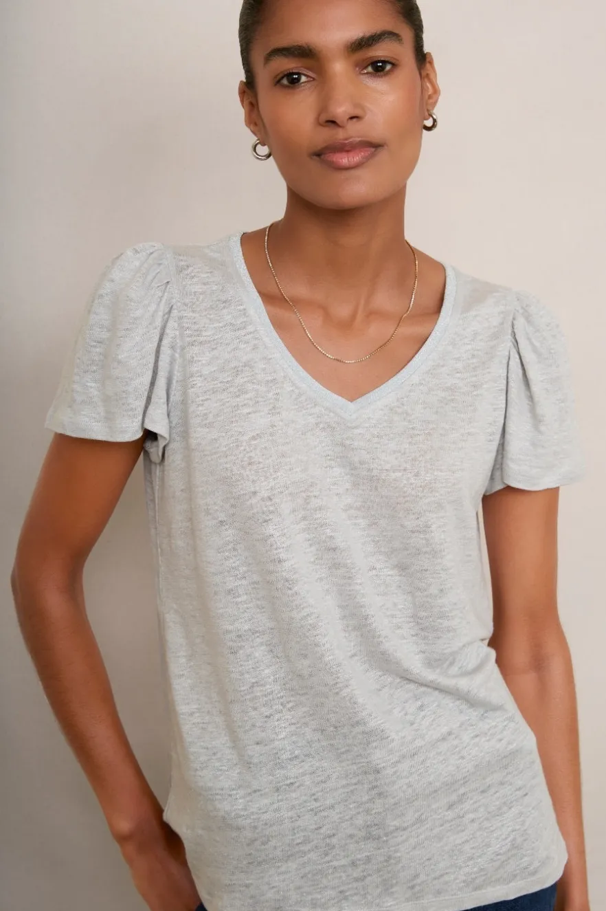 WYSE London Linen-Lily Shimmer Trim Linen Tee - Silver