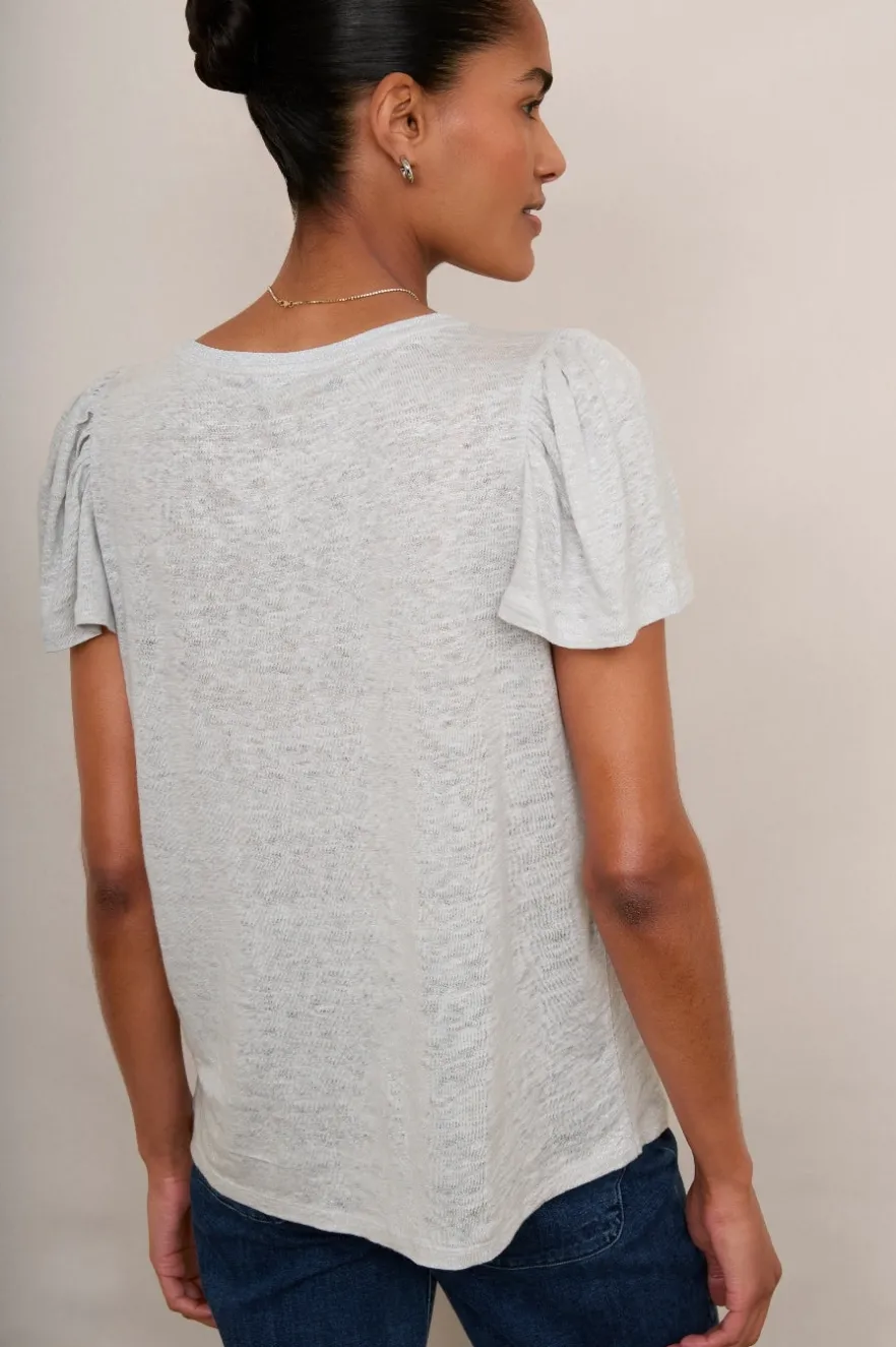 WYSE London Linen-Lily Shimmer Trim Linen Tee - Silver