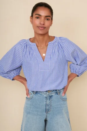 WYSE London Holiday-Lorelai Stripe Shirt - Blue Stripe