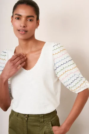 WYSE London Tops-Maeva Scallop Top - White/Multi