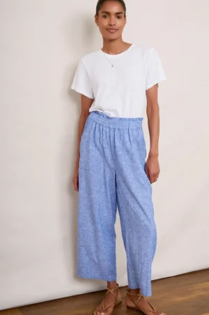 WYSE London Trousers-Martha Cropped Linen Trouser - Chambray