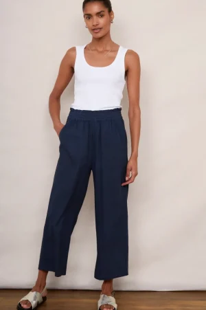 WYSE London Linen-Martha Cropped Linen Trouser - Midnight