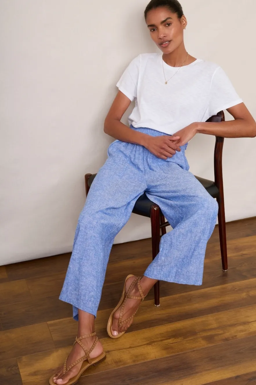 WYSE London Linen-Martha Cropped Linen Trouser - Chambray