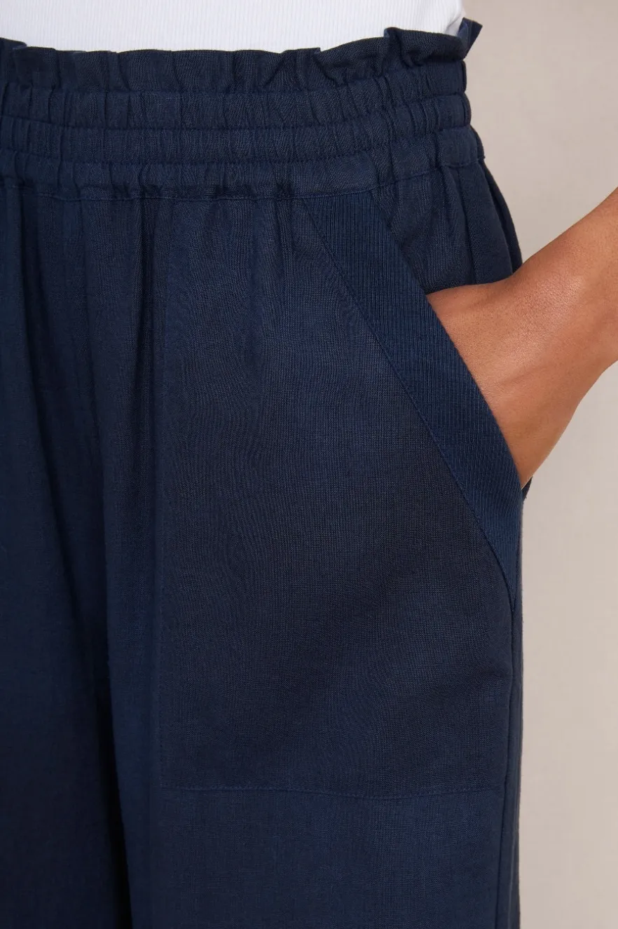 WYSE London Linen-Martha Cropped Linen Trouser - Midnight