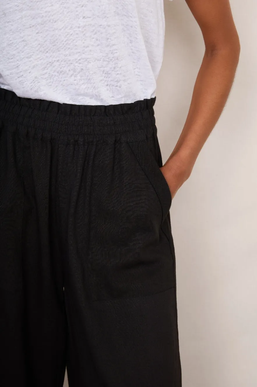 WYSE London Linen-Martha Cropped Linen Trouser - Black