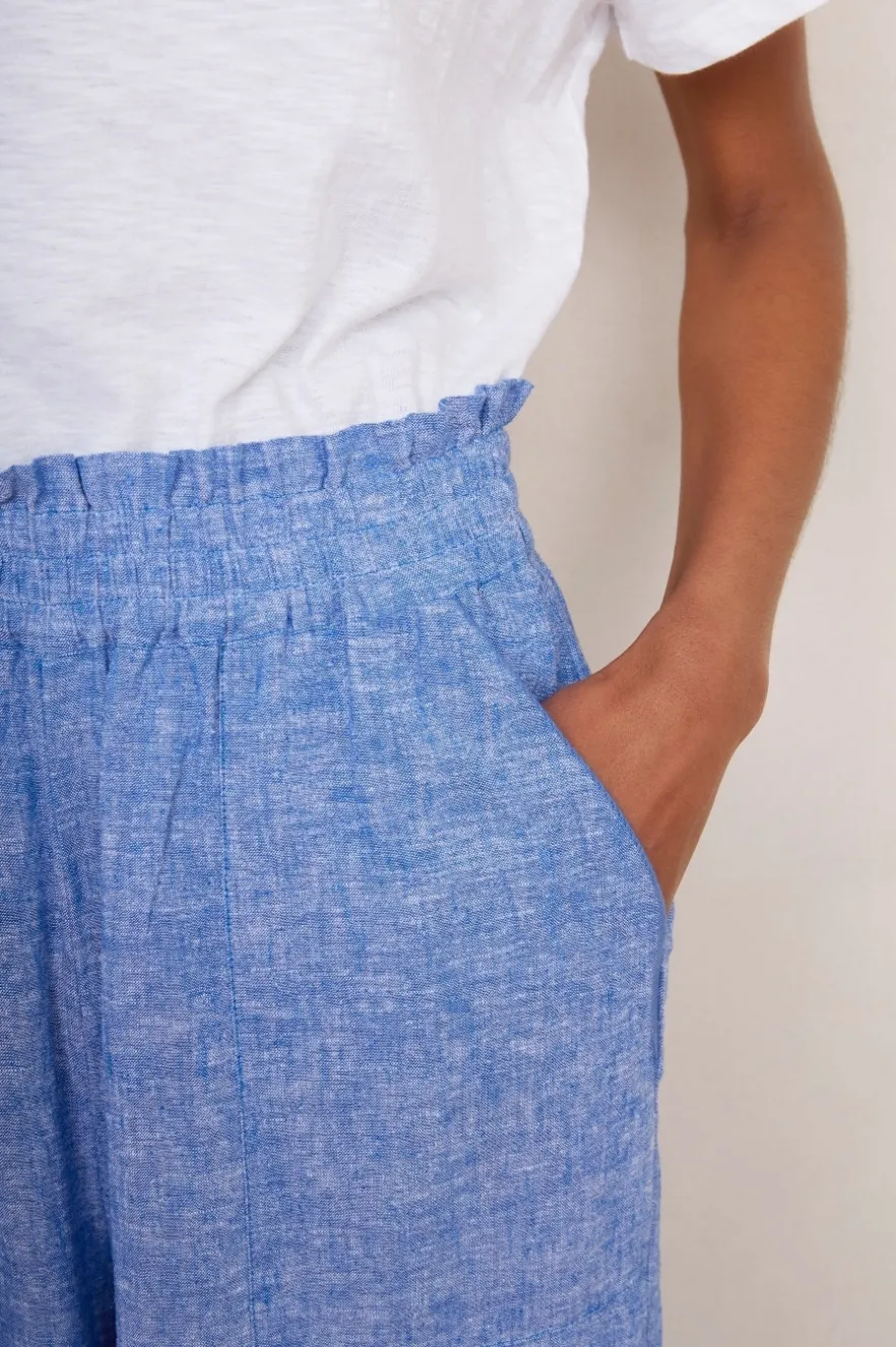 WYSE London Linen-Martha Cropped Linen Trouser - Chambray