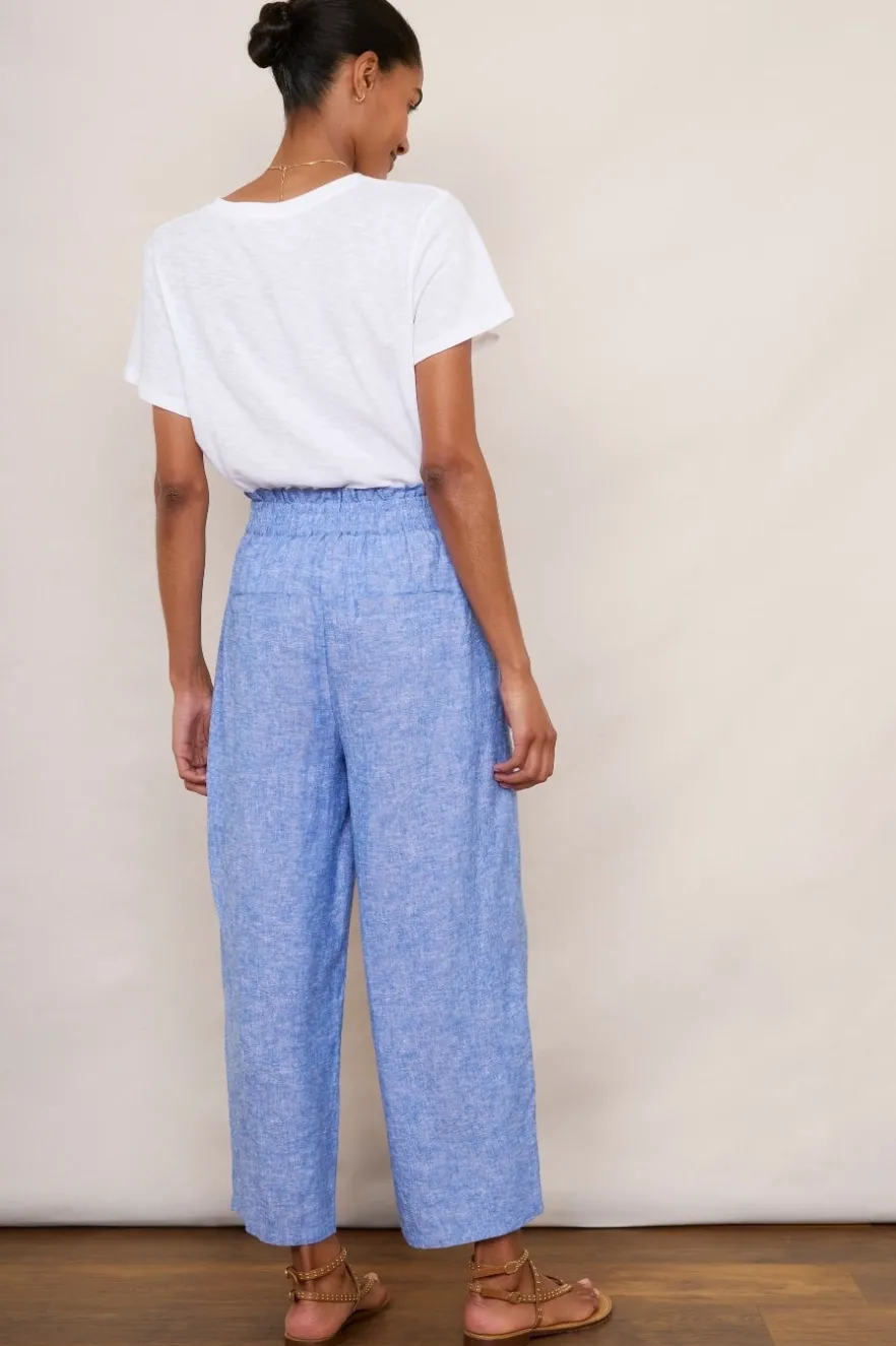 WYSE London Linen-Martha Cropped Linen Trouser - Chambray