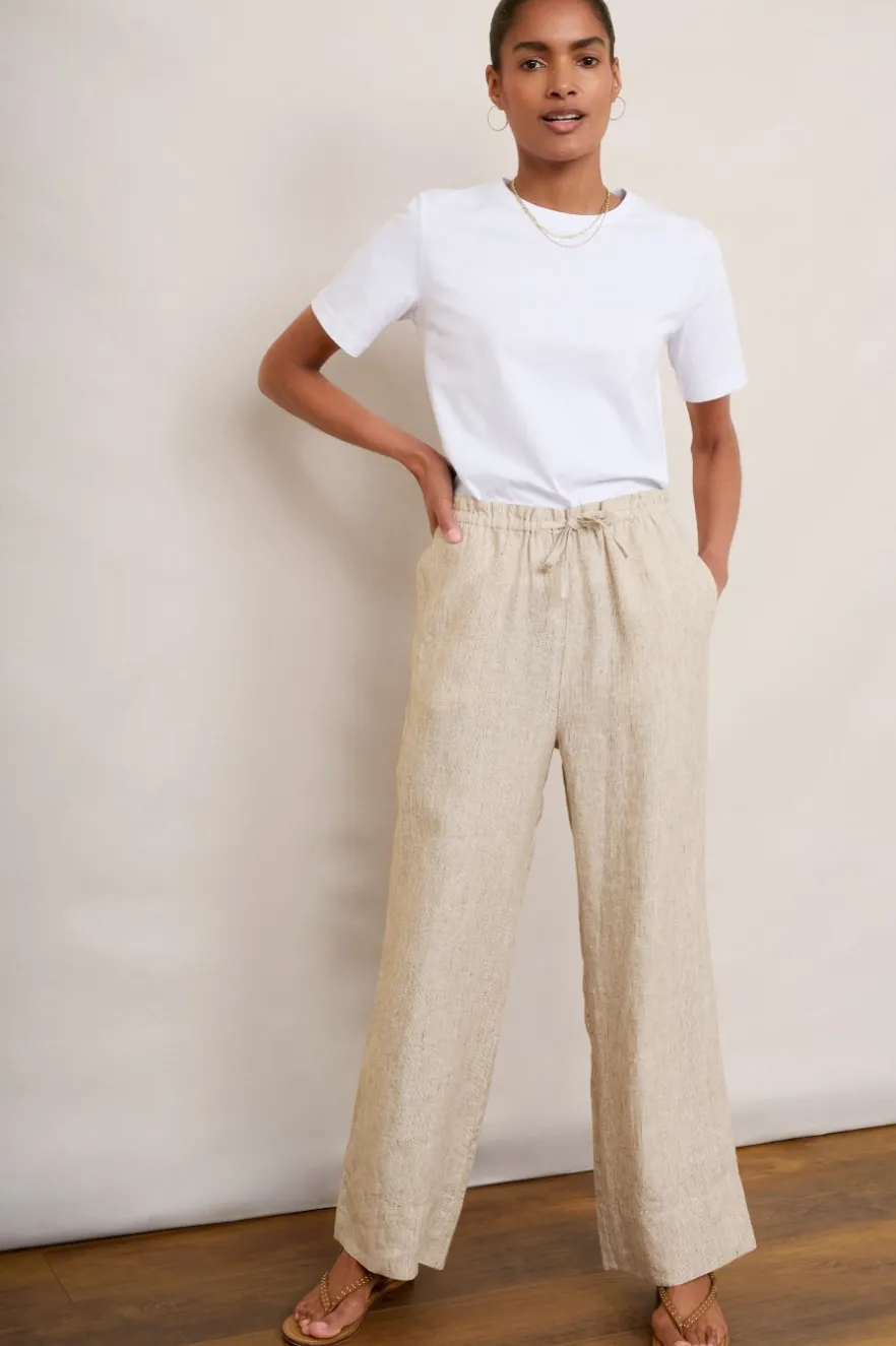 WYSE London Trousers-Melina Linen Trouser - Beige/Ivory