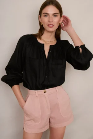 WYSE London Tops-Monica Linen Shirt - Black