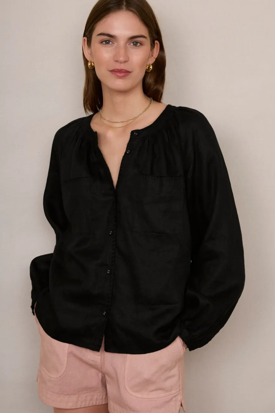 WYSE London Linen-Monica Linen Shirt - Black