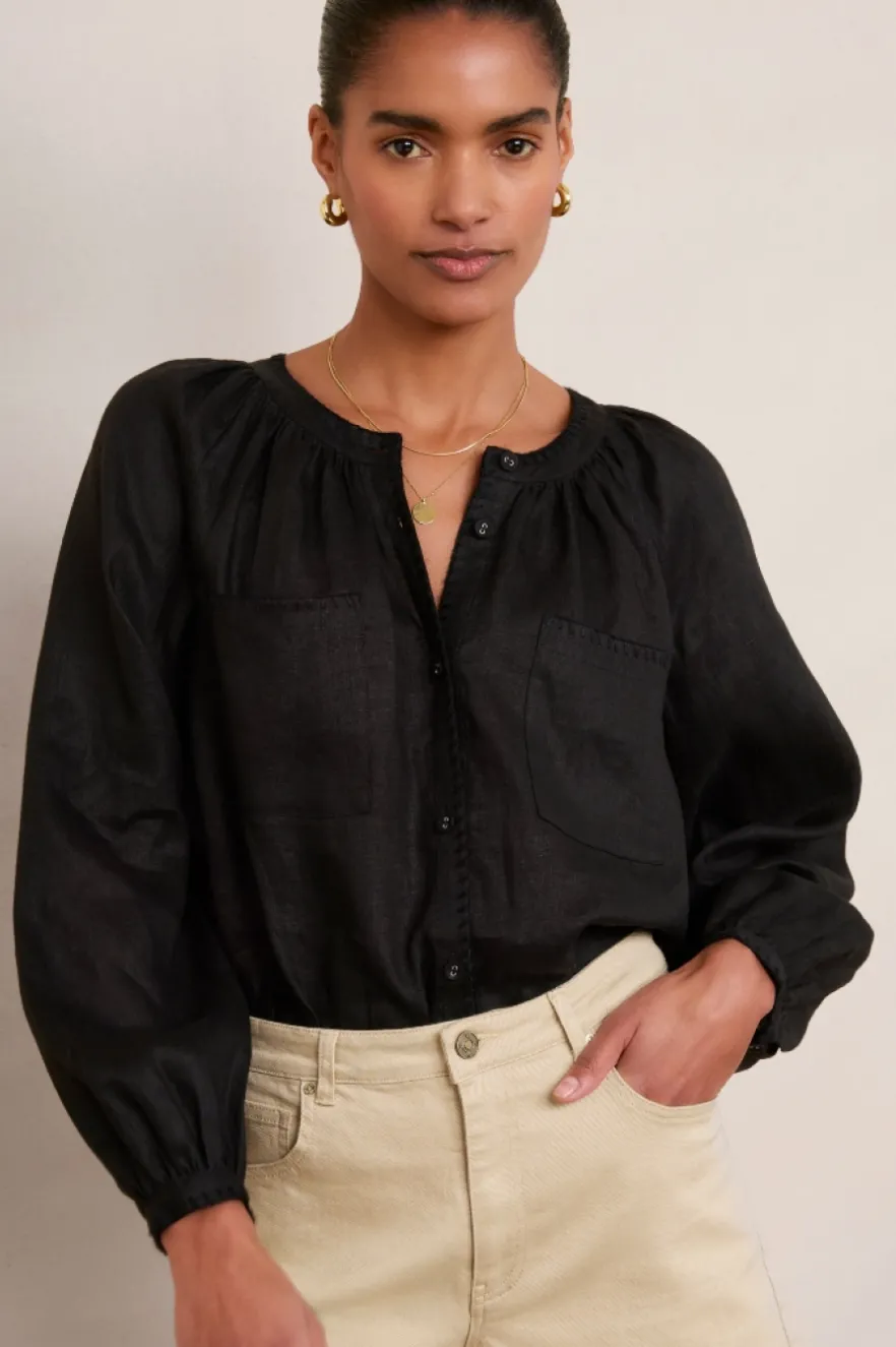 WYSE London Tops-Monica Linen Shirt - Black
