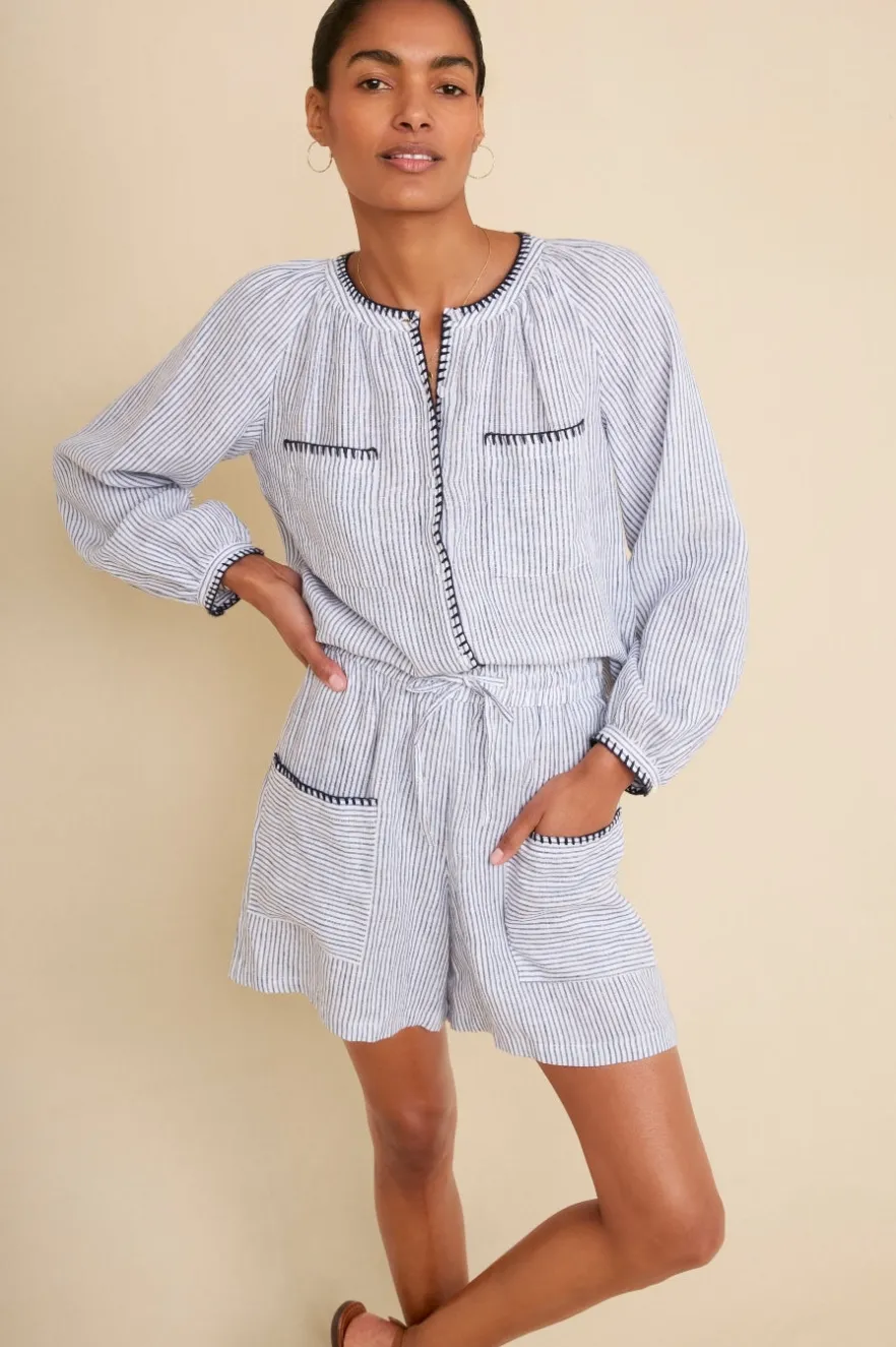WYSE London Linen-Monica Linen Shirt - Blue/Ivory