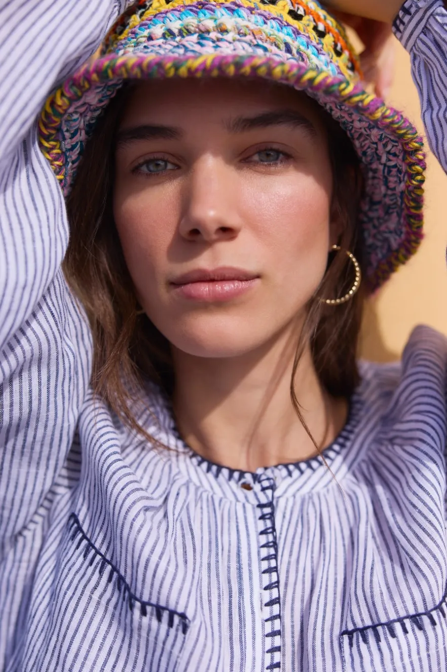 WYSE London Linen-Monica Linen Shirt - Blue/Ivory