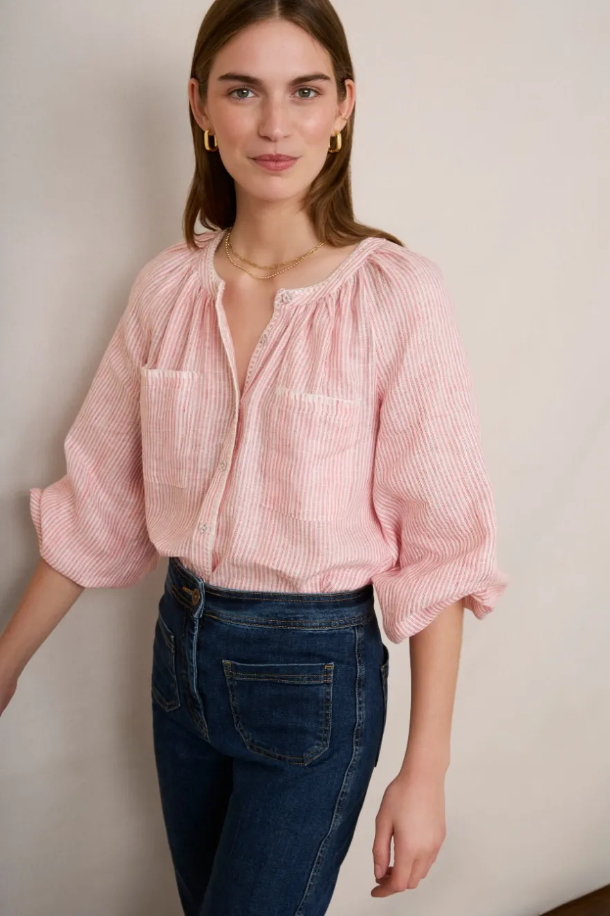 WYSE London Linen-Monica Linen Shirt - Pink Stripe