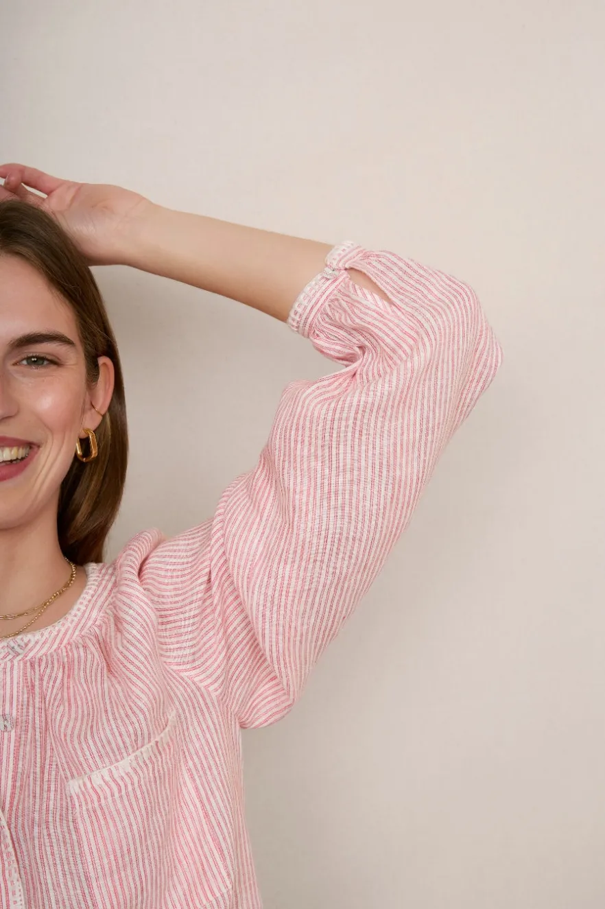 WYSE London Linen-Monica Linen Shirt - Pink Stripe