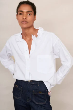 WYSE London Tops-Odette Oversized Cotton Poplin Blouse - White