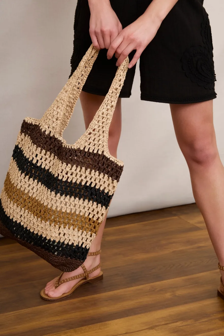 WYSE London Accessories & Shoes-Orla Raffia Bag - Chocolate Stripe