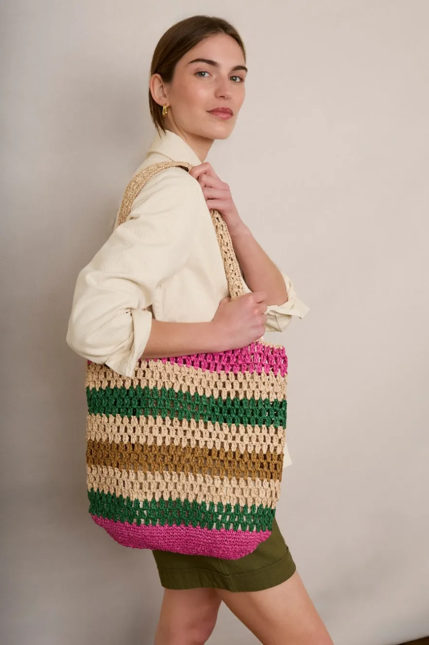 WYSE London Accessories & Shoes-Orla Raffia Bag - Pink/Green Stripe