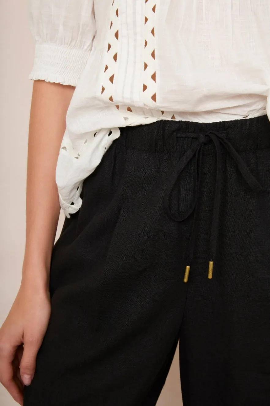 WYSE London Linen-Ottoline Linen Trouser - Black