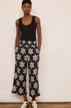 WYSE London Holiday-Penelope Linen Trouser - Black/Ecru
