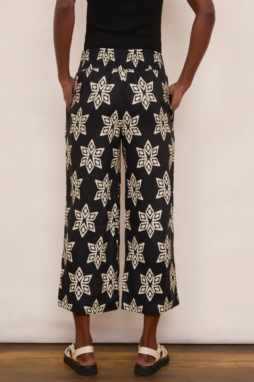 WYSE London Holiday-Penelope Linen Trouser - Black/Ecru