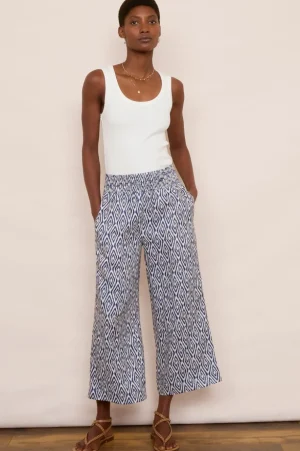 WYSE London Holiday-Penelope Linen Trouser - Midnight Ikat