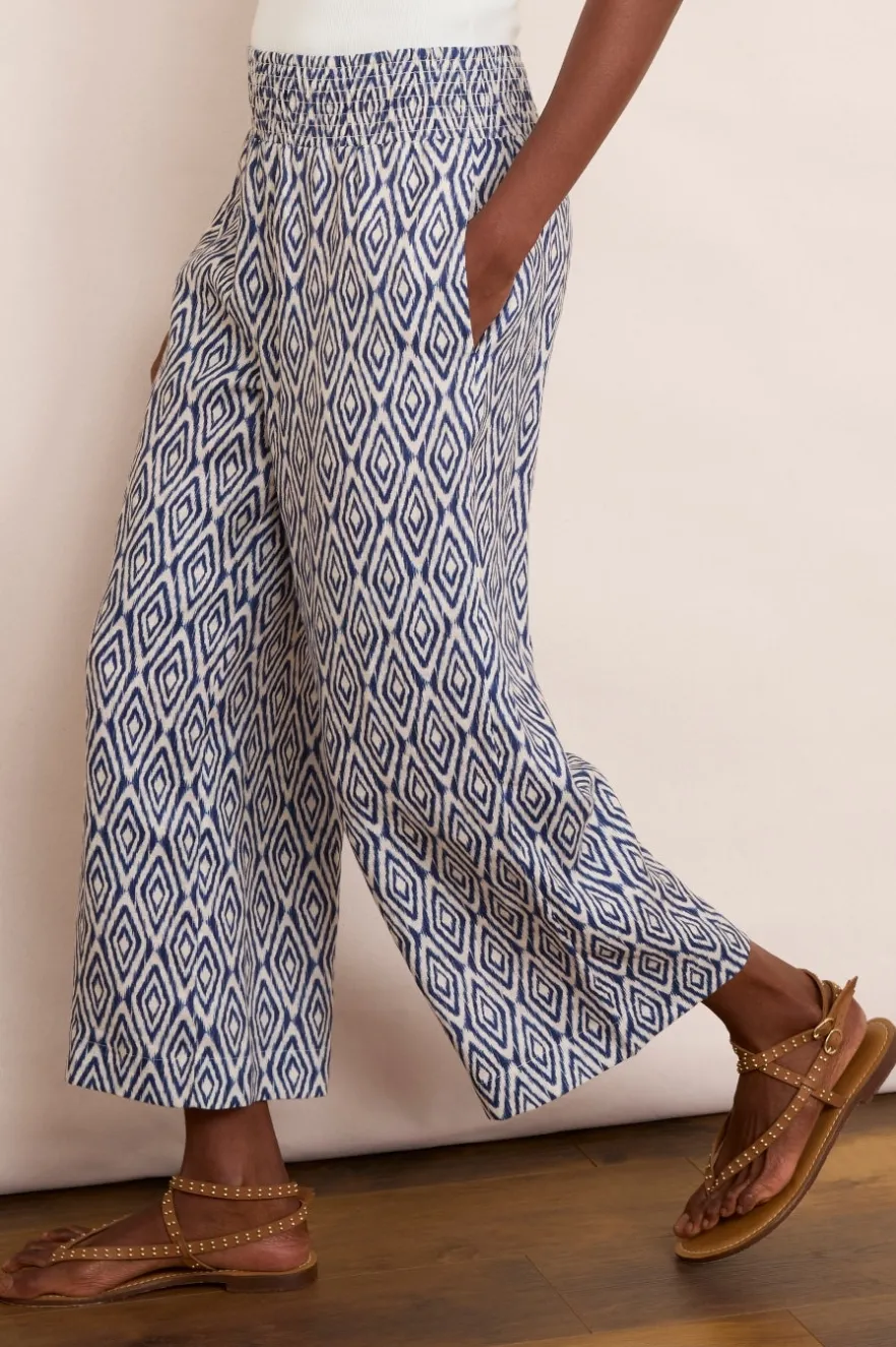 WYSE London Holiday-Penelope Linen Trouser - Midnight Ikat