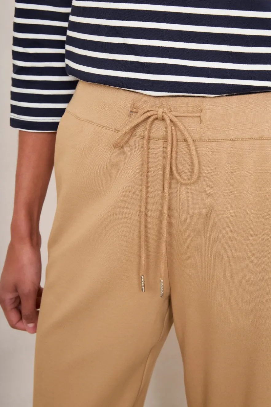 WYSE London Longer Lengths-Penny Ponte Wide Leg Trouser - Tan