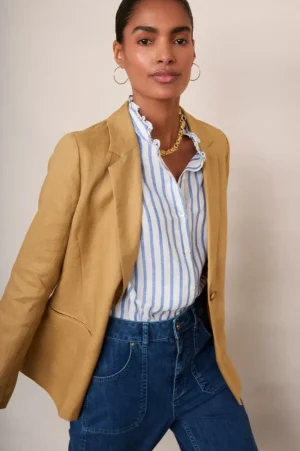 WYSE London Jackets & Outerwear-Silvie Linen Blazer - Tan