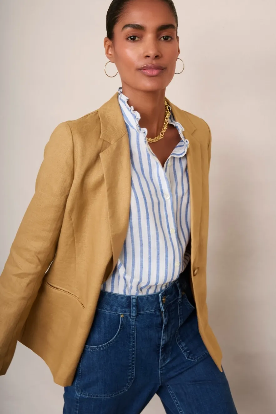 WYSE London Jackets & Outerwear-Silvie Linen Blazer - Tan